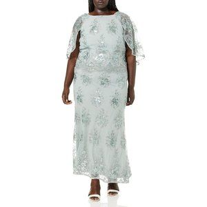 NWT Brianna Women's Plus Size Scallop Embroidered Gown 2443 14W Seafoam Green